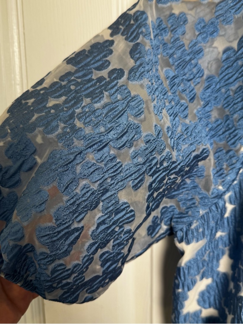 Maeve Anthropologie Blue Textured Tiered Mini Dress Small Puff Sleeve Romantic - Picture 10 of 16